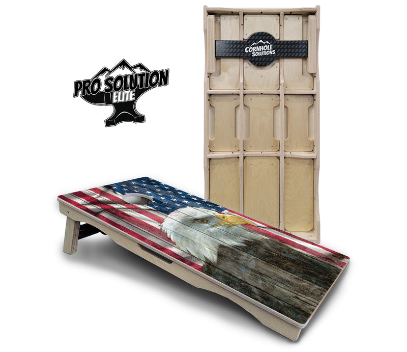 Pro Solution Elite - Faded Eagle Flag - Professional Tournament Cornhole Boards 3/4" Baltic Birch - Zero Bounce Zero Movement Vertical Interlocking Braces for Extra Weight & Stability +Double Thick Legs +Airmail Blocker