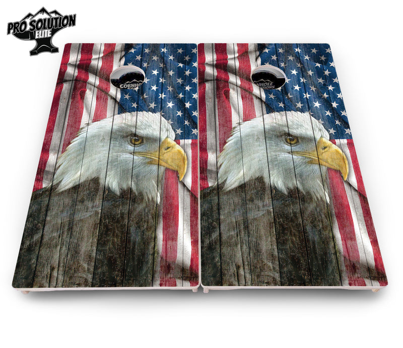 Pro Solution Elite - Faded Eagle Flag - Professional Tournament Cornhole Boards 3/4" Baltic Birch - Zero Bounce Zero Movement Vertical Interlocking Braces for Extra Weight & Stability +Double Thick Legs +Airmail Blocker