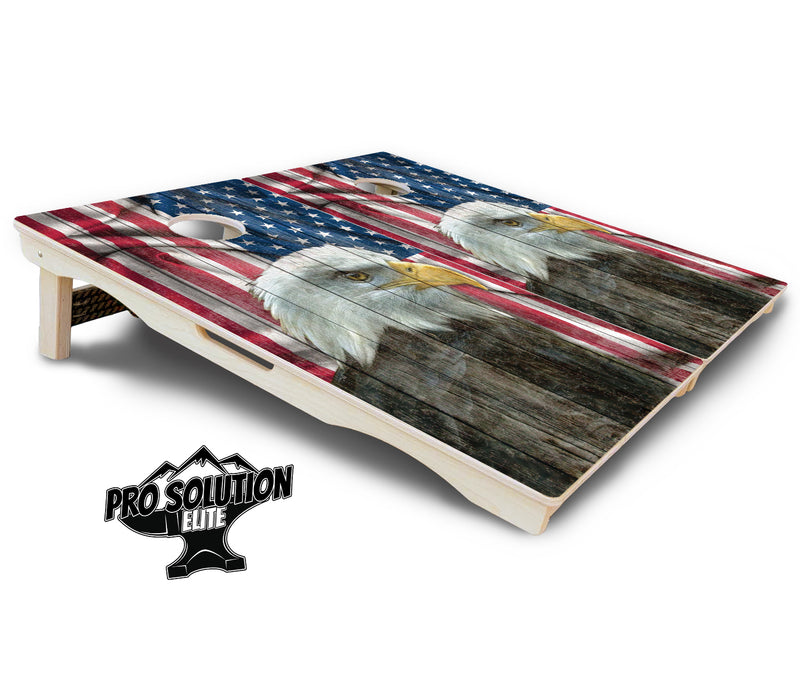 Pro Solution Elite - Faded Eagle Flag - Professional Tournament Cornhole Boards 3/4" Baltic Birch - Zero Bounce Zero Movement Vertical Interlocking Braces for Extra Weight & Stability +Double Thick Legs +Airmail Blocker