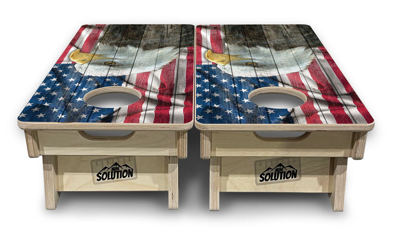 Mini Cornhole 12"x24" Boards - 4" holes - Faded Eagle Flag - 3/4″ Baltic Birch