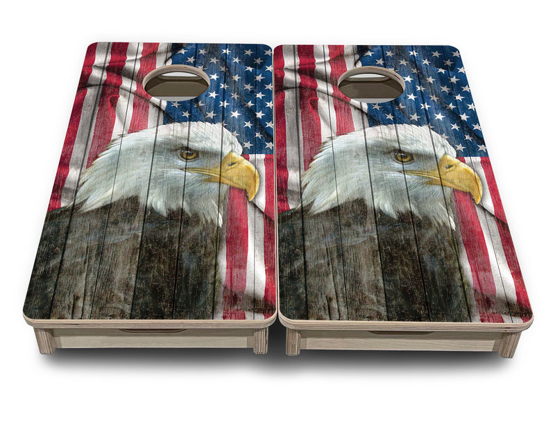 Mini Cornhole 12"x24" Boards - 4" holes - Faded Eagle Flag - 3/4″ Baltic Birch