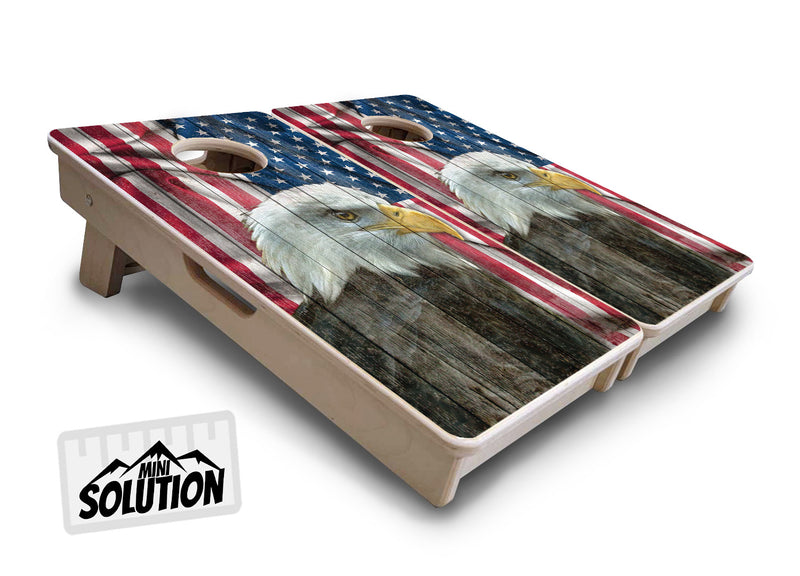 Mini Cornhole 12"x24" Boards - 4" holes - Faded Eagle Flag - 3/4″ Baltic Birch