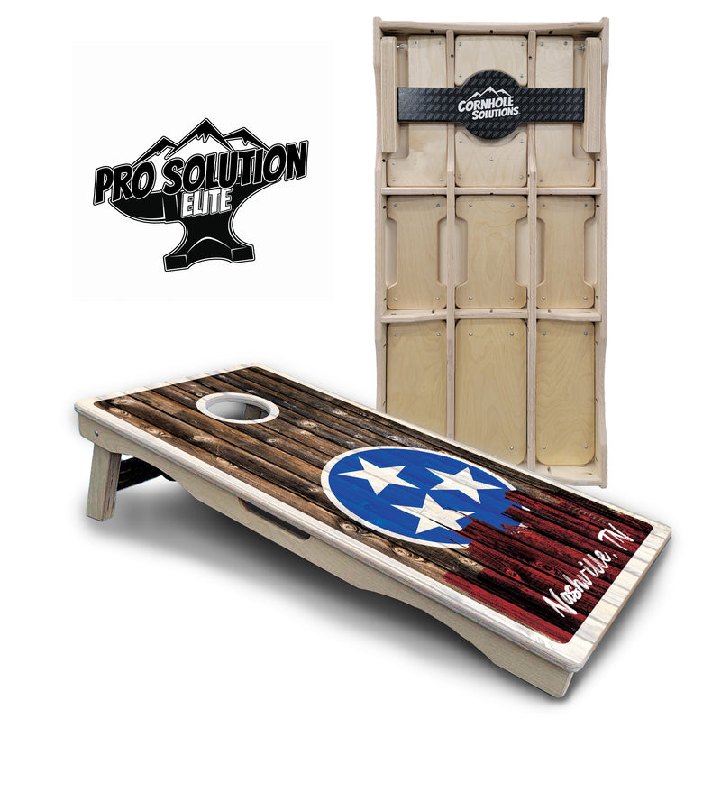 Pro Solution Elite - Nashville Design Options - Professional Tournament Cornhole Boards 3/4" Baltic Birch - Zero Bounce Zero Movement Vertical Interlocking Braces for Extra Weight & Stability +Double Thick Legs +Airmail Blocker