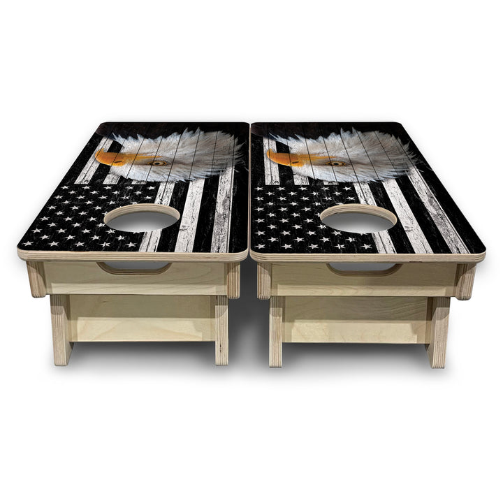 Mini Cornhole Boards - B&W Eagle Flag