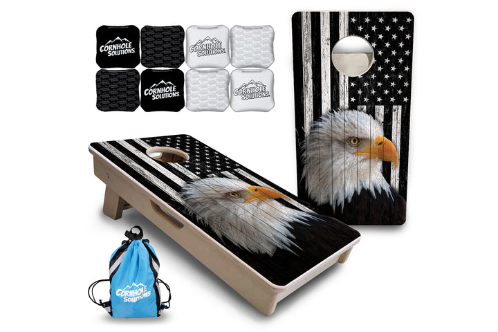 Mini Cornhole Boards - B&W Eagle Flag