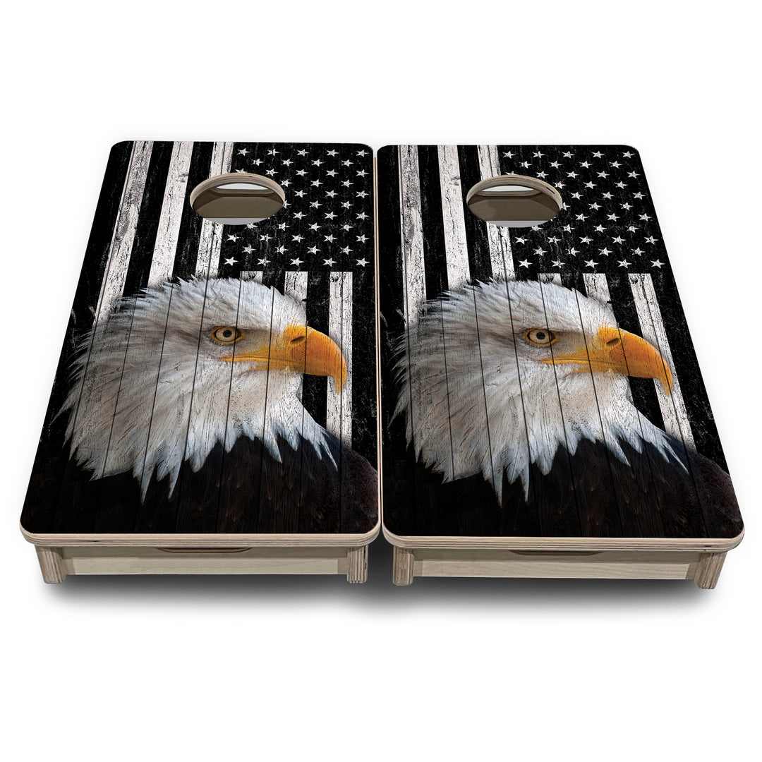 Mini Cornhole Boards - B&W Eagle Flag