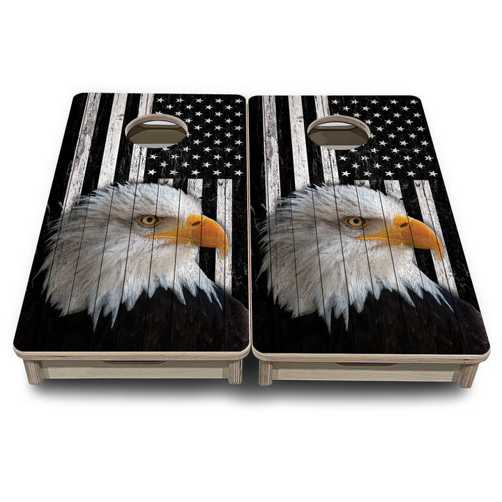 Mini Cornhole Boards - B&W Eagle Flag