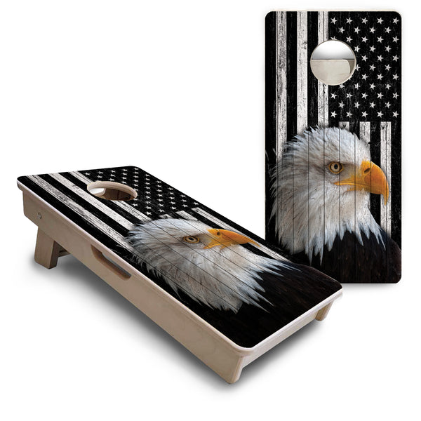 Mini Cornhole 12"x24" Boards - 4" holes - Black & White Eagle - 3/4″ Baltic Birch