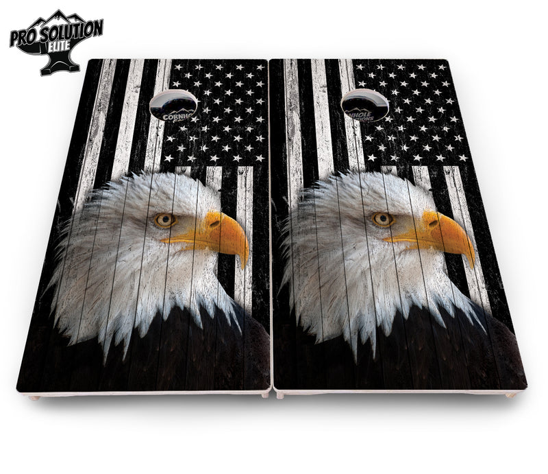 Pro Solution Elite - Black & White Eagle Flag - Professional Tournament Cornhole Boards 3/4" Baltic Birch - Zero Bounce Zero Movement Vertical Interlocking Braces for Extra Weight & Stability +Double Thick Legs +Airmail Blocker