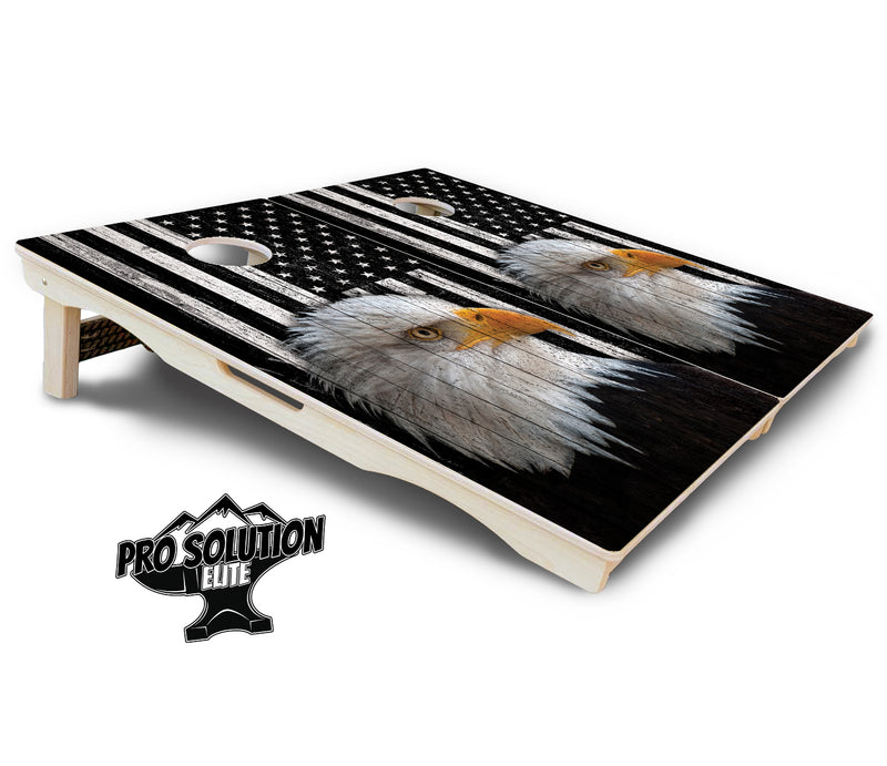 Pro Solution Elite - Black & White Eagle Flag - Professional Tournament Cornhole Boards 3/4" Baltic Birch - Zero Bounce Zero Movement Vertical Interlocking Braces for Extra Weight & Stability +Double Thick Legs +Airmail Blocker