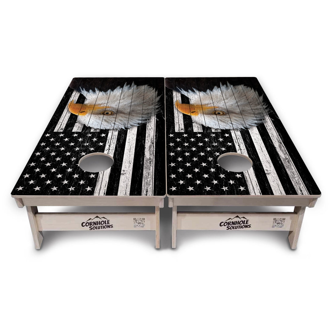 Black & White Eagle Flag Cornhole Boards – Tournament Series