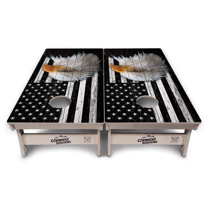 Black & White Eagle Flag Cornhole Boards – Tournament Series