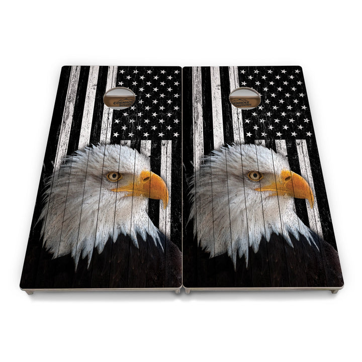Black & White Eagle Flag Cornhole Boards – Tournament Series
