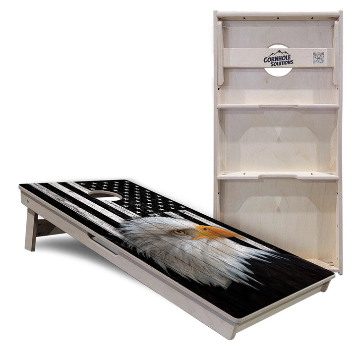 Black & White Eagle Flag Cornhole Boards – Tournament Series