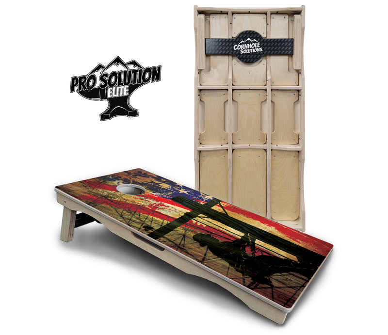 Pro Solution Elite - Faded Lineman Flag - Professional Tournament Cornhole Boards 3/4" Baltic Birch - Zero Bounce Zero Movement Vertical Interlocking Braces for Extra Weight & Stability +Double Thick Legs +Airmail Blocker