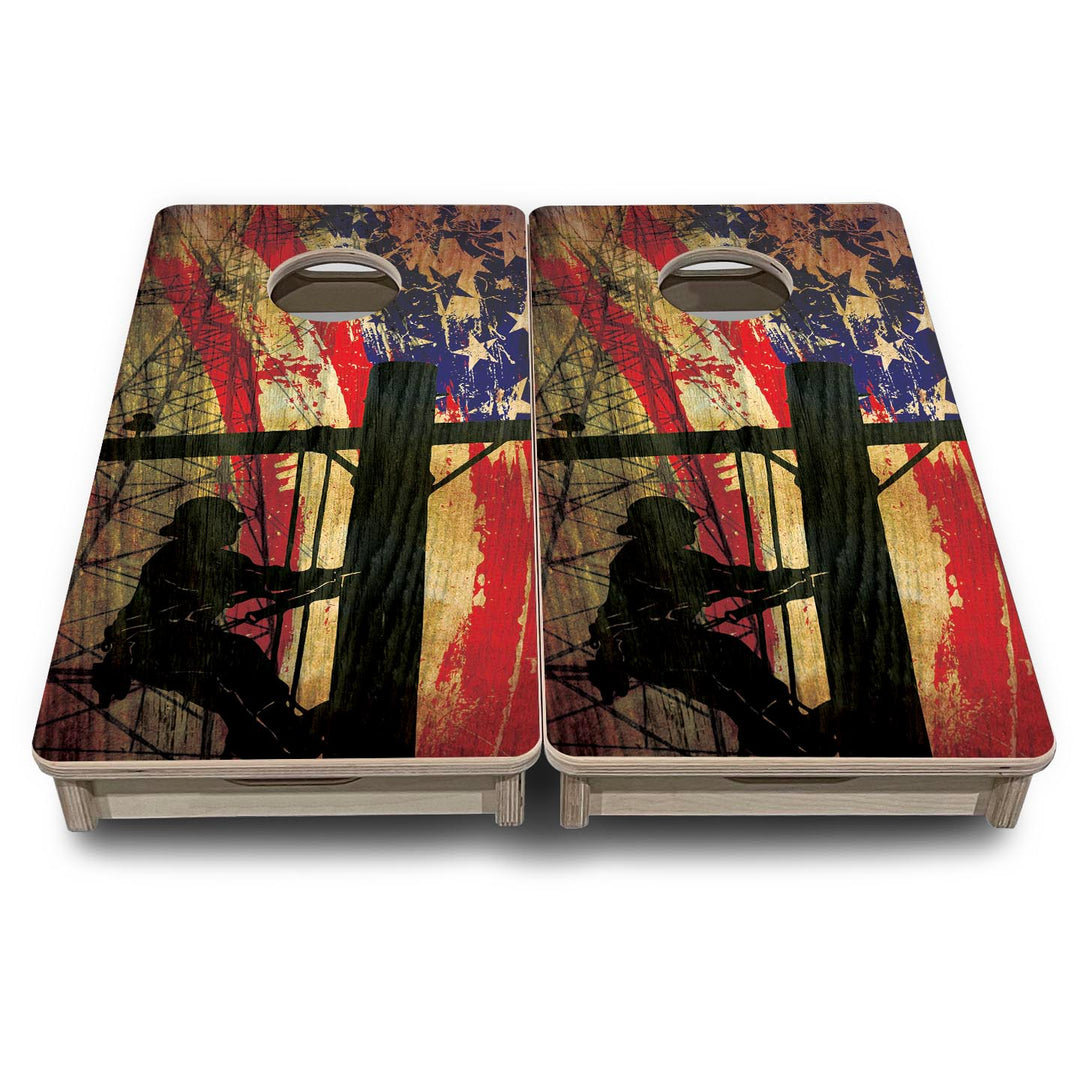 Faded Lineman Flag - Mini or Vacation Size Cornhole Boards