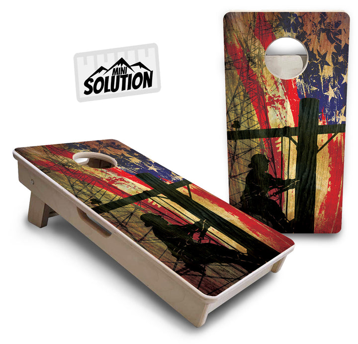 Mini Cornhole Boards - Faded Lineman Flag