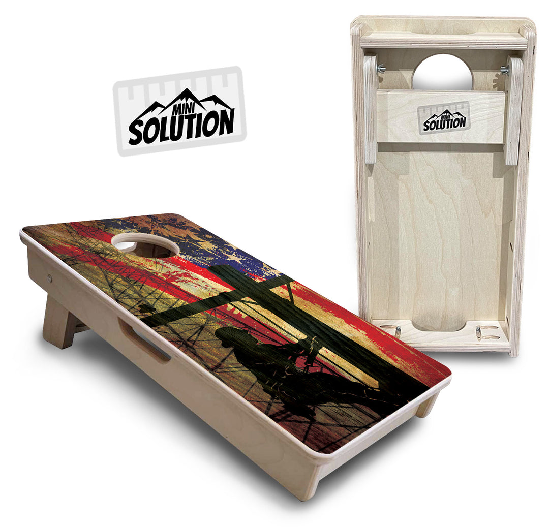 Mini Cornhole Boards - Faded Lineman Flag