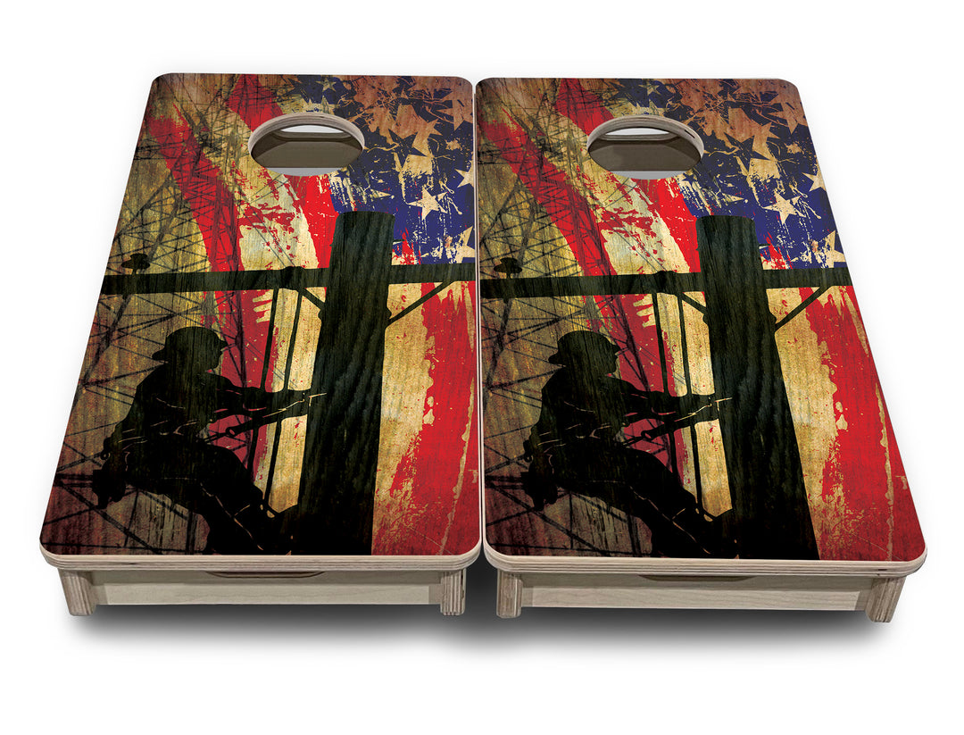 Mini Cornhole Boards - Faded Lineman Flag