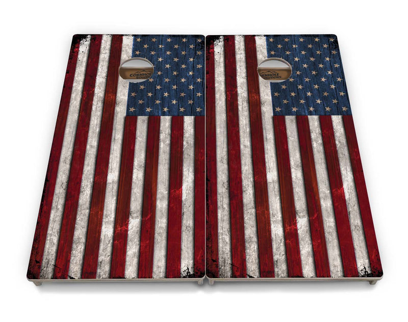 Tournament Boards - Rustic American Flag Design Options - Professional Tournament 2'x4' Regulation Cornhole Set - 3/4″ Baltic Birch + UV Direct Print + UV Clear Coat