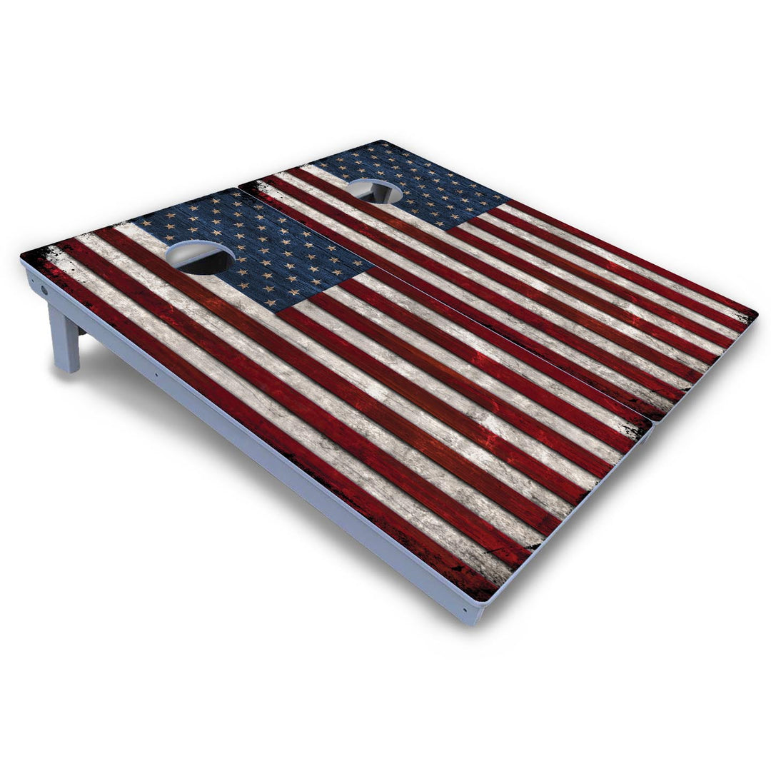 Rustic USA Flag Cornhole Boards - All Weather Series