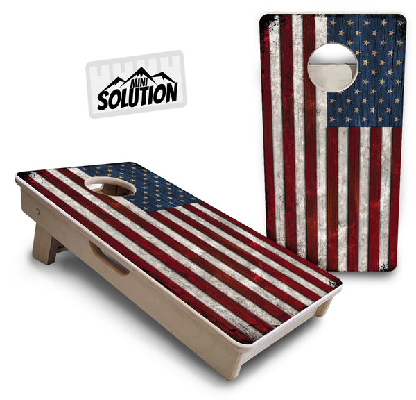 Mini Cornhole 12"x24" Boards - 4" holes - Rustic USA Flag - 3/4″ Baltic Birch