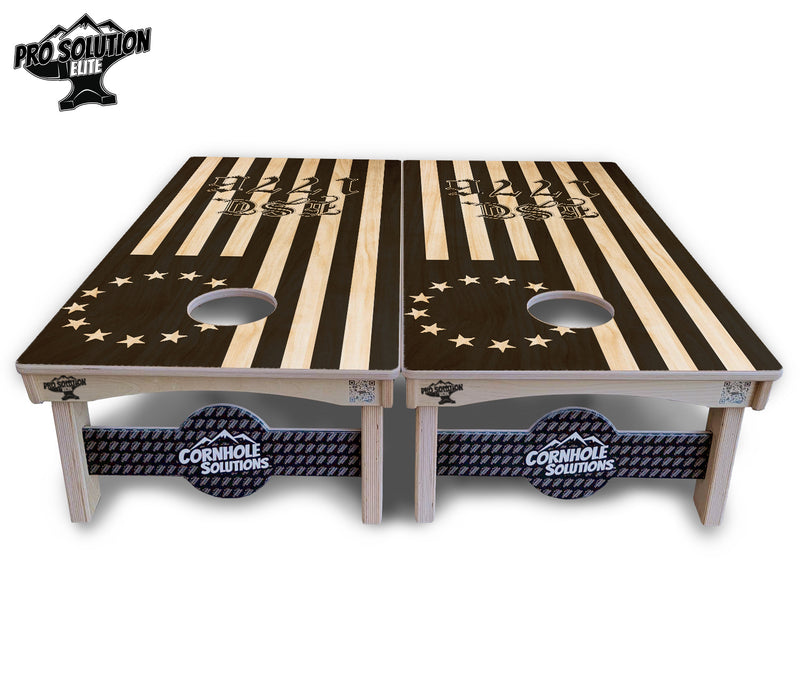 Pro Solution Elite - Land of the Free Design Options - Professional Tournament Cornhole Boards 3/4" Baltic Birch - Zero Bounce Zero Movement Vertical Interlocking Braces for Extra Weight & Stability +Double Thick Legs +Airmail Blocker