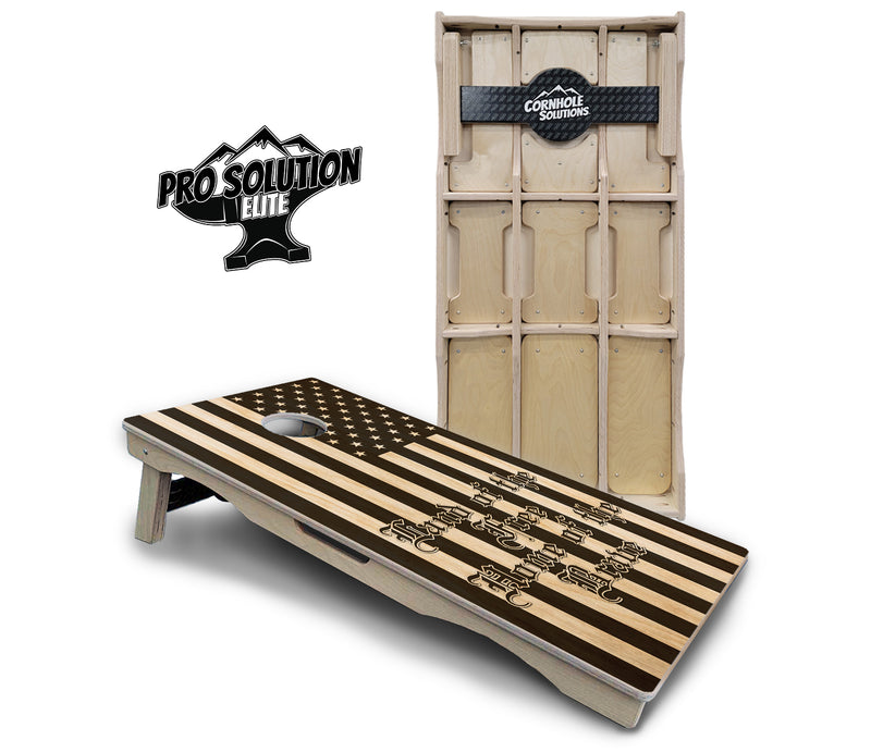 Pro Solution Elite - Land of the Free Design Options - Professional Tournament Cornhole Boards 3/4" Baltic Birch - Zero Bounce Zero Movement Vertical Interlocking Braces for Extra Weight & Stability +Double Thick Legs +Airmail Blocker