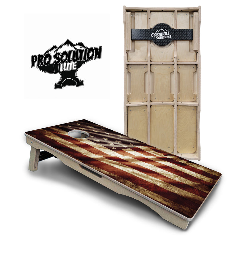 Pro Solution Elite - Rustic Wavy Flag - Professional Tournament Cornhole Boards 3/4" Baltic Birch - Zero Bounce Zero Movement Vertical Interlocking Braces for Extra Weight & Stability +Double Thick Legs +Airmail Blocker