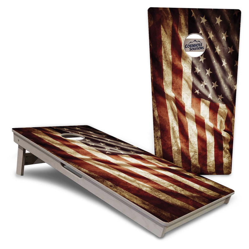 Tournament Boards - Rustic American Flag Design Options - Professional Tournament 2'x4' Regulation Cornhole Set - 3/4″ Baltic Birch + UV Direct Print + UV Clear Coat