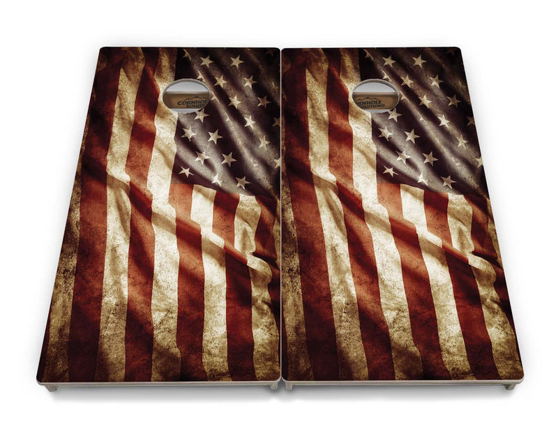 Tournament Boards - Rustic American Flag Design Options - Professional Tournament 2'x4' Regulation Cornhole Set - 3/4″ Baltic Birch + UV Direct Print + UV Clear Coat