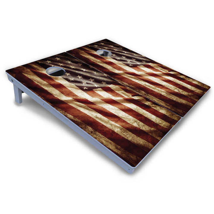 Rustic Wavy Flag Cornhole Boards - All Weather Series