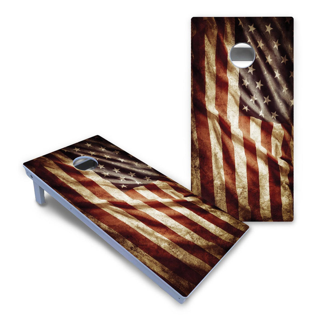 Rustic Wavy Flag Cornhole Boards - All Weather Series