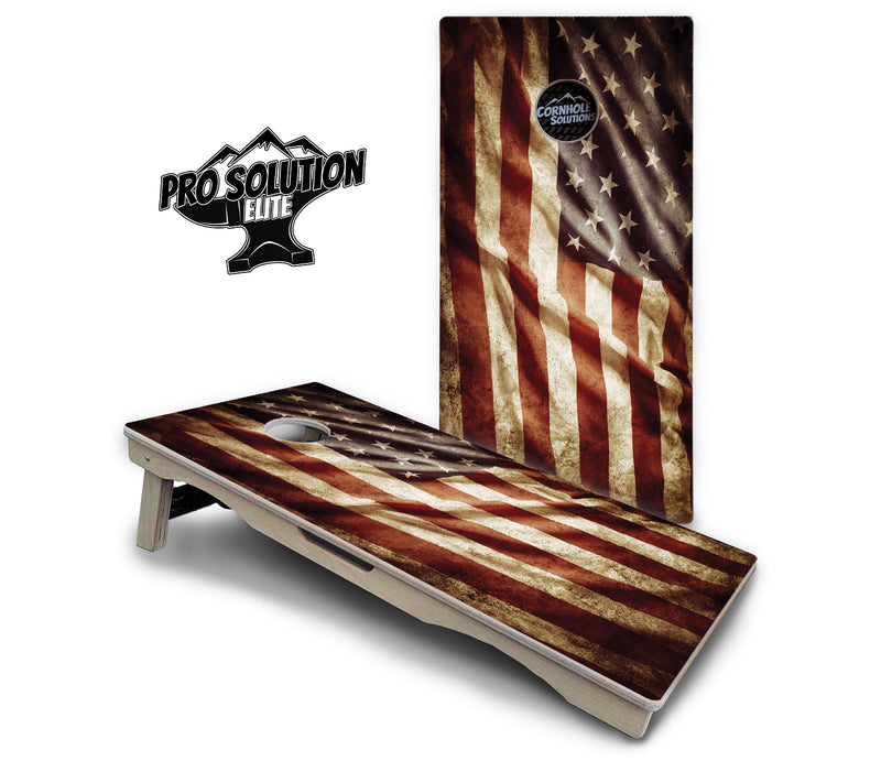 Pro Solution Elite - Rustic Wavy Flag - Professional Tournament Cornhole Boards 3/4" Baltic Birch - Zero Bounce Zero Movement Vertical Interlocking Braces for Extra Weight & Stability +Double Thick Legs +Airmail Blocker