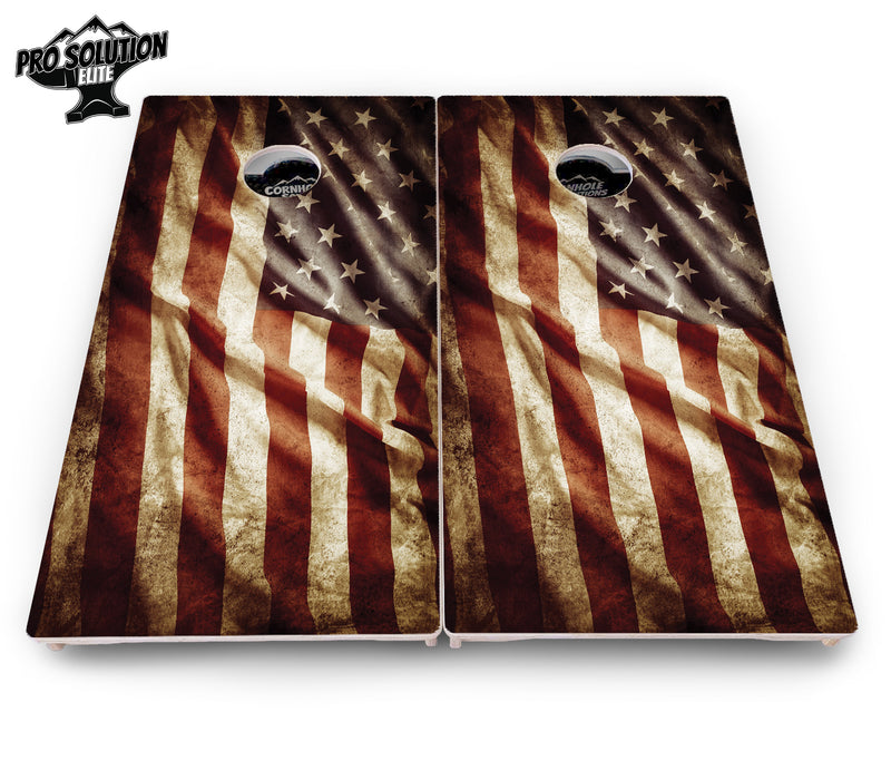 Pro Solution Elite - Rustic Wavy Flag - Professional Tournament Cornhole Boards 3/4" Baltic Birch - Zero Bounce Zero Movement Vertical Interlocking Braces for Extra Weight & Stability +Double Thick Legs +Airmail Blocker