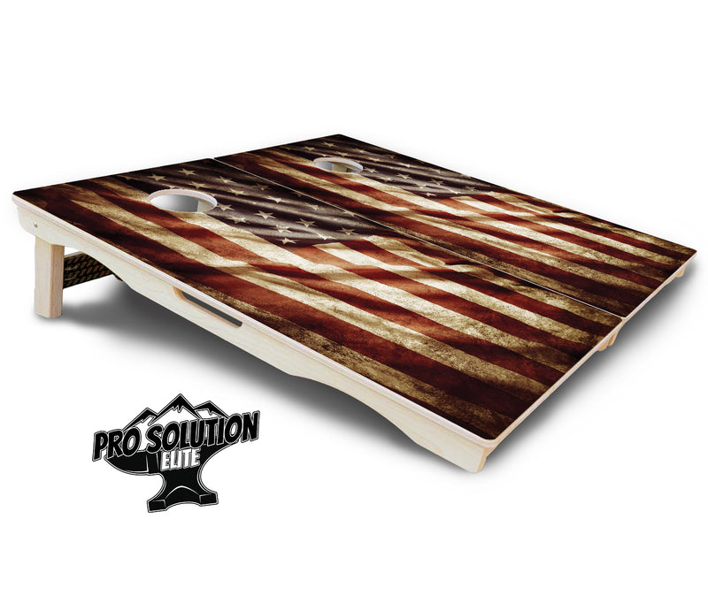 Pro Solution Elite - Rustic Wavy Flag - Professional Tournament Cornhole Boards 3/4" Baltic Birch - Zero Bounce Zero Movement Vertical Interlocking Braces for Extra Weight & Stability +Double Thick Legs +Airmail Blocker