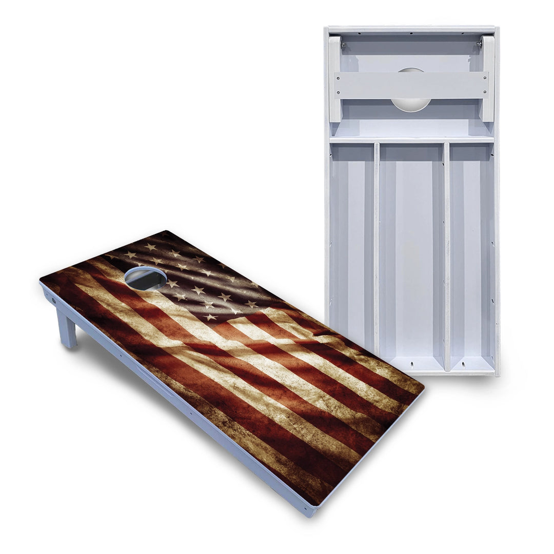 Rustic Wavy Flag Cornhole Boards - All Weather Series