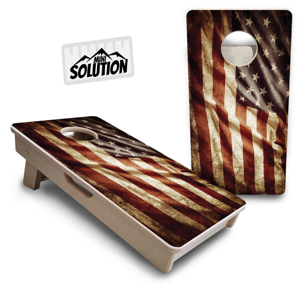 Mini Cornhole 12"x24" Boards - 4" holes - Rustic Wavy Flag - 3/4″ Baltic Birch