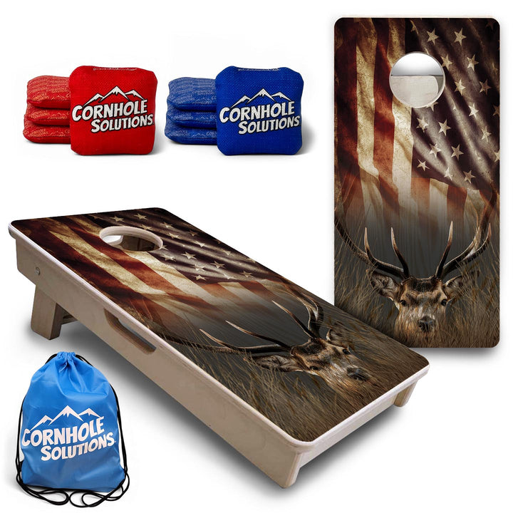 Rustic Wavy Deer Flag - Mini or Vacation Size Cornhole Boards