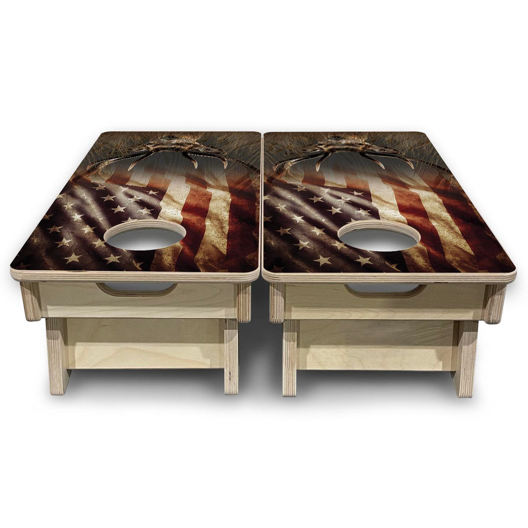 Rustic Wavy Deer Flag - Mini or Vacation Size Cornhole Boards