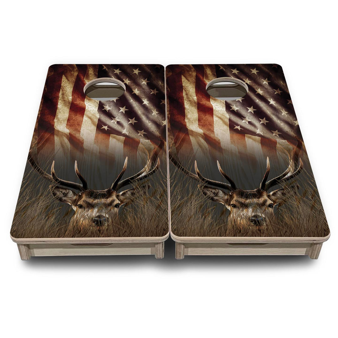 Rustic Wavy Deer Flag - Mini or Vacation Size Cornhole Boards
