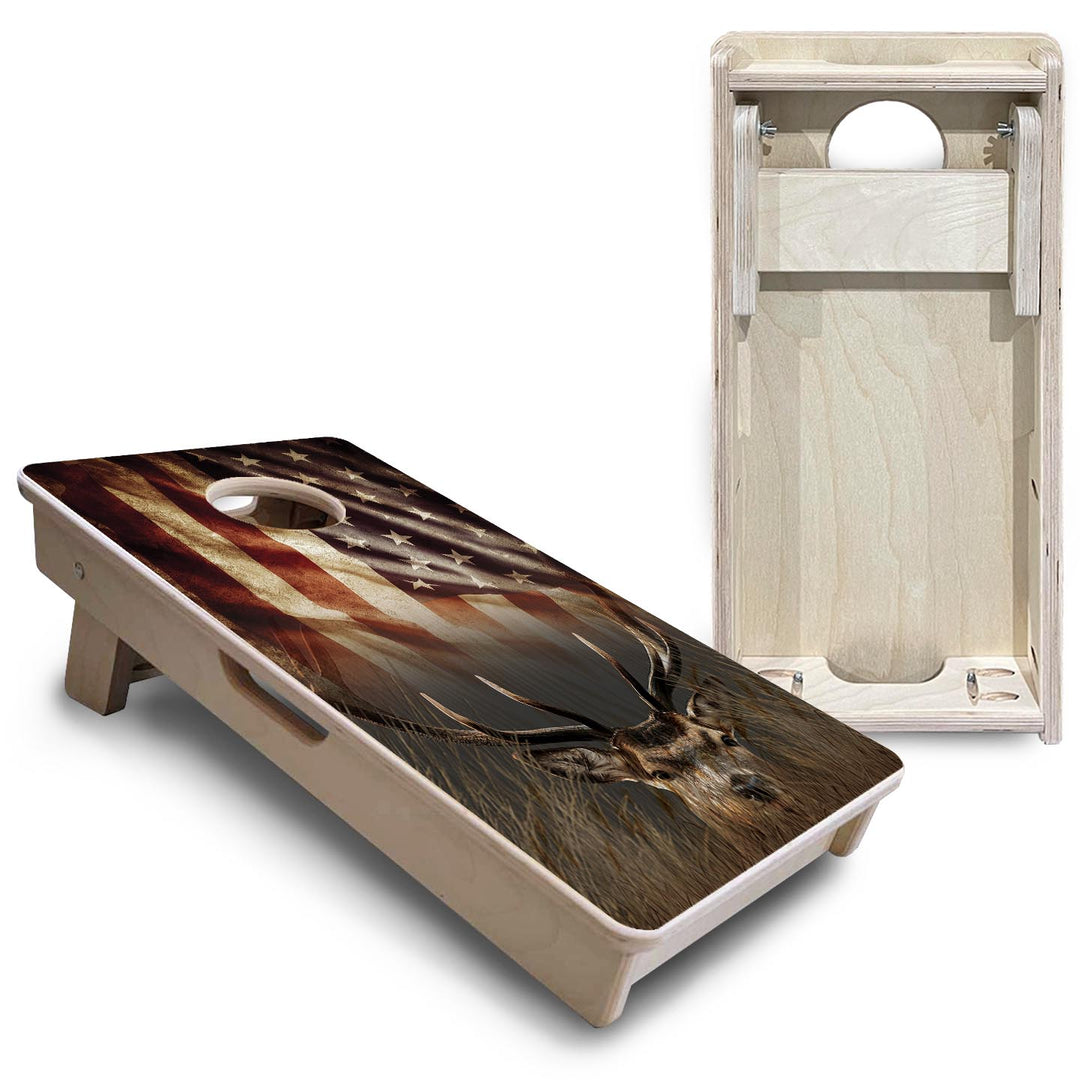 Rustic Wavy Deer Flag - Mini or Vacation Size Cornhole Boards