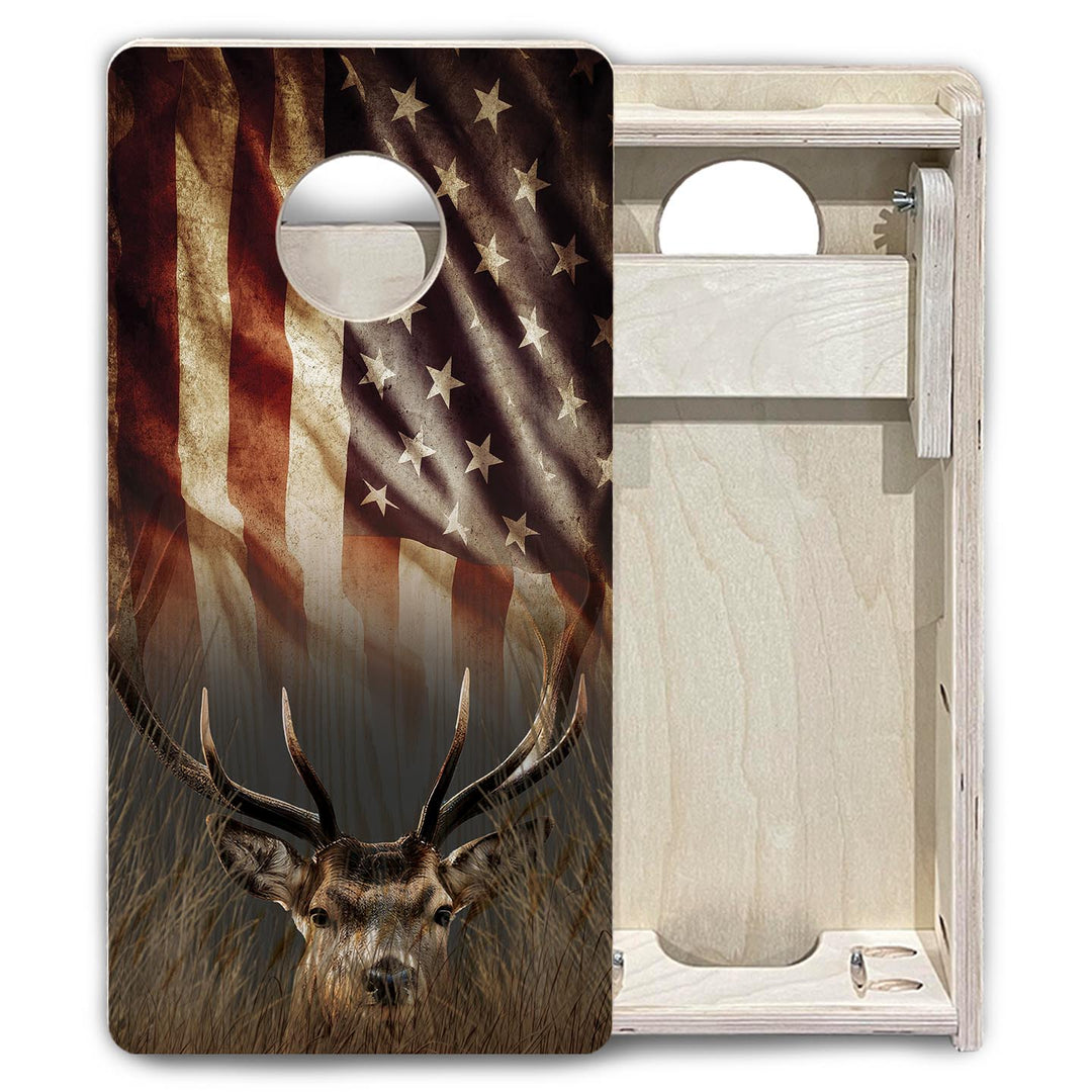 Rustic Wavy Deer Flag - Mini or Vacation Size Cornhole Boards