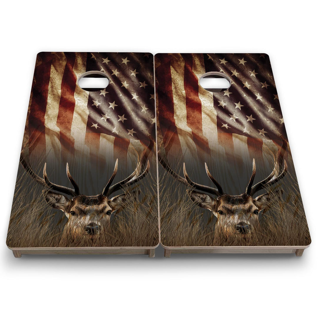 Rustic Wavy Deer Flag - Mini or Vacation Size Cornhole Boards