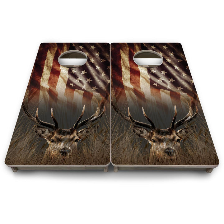 Rustic Wavy Deer Flag - Mini or Vacation Size Cornhole Boards