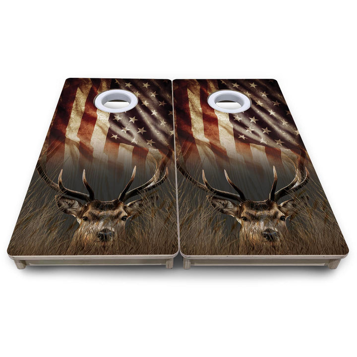Rustic Wavy Deer Flag - Mini or Vacation Size Cornhole Boards