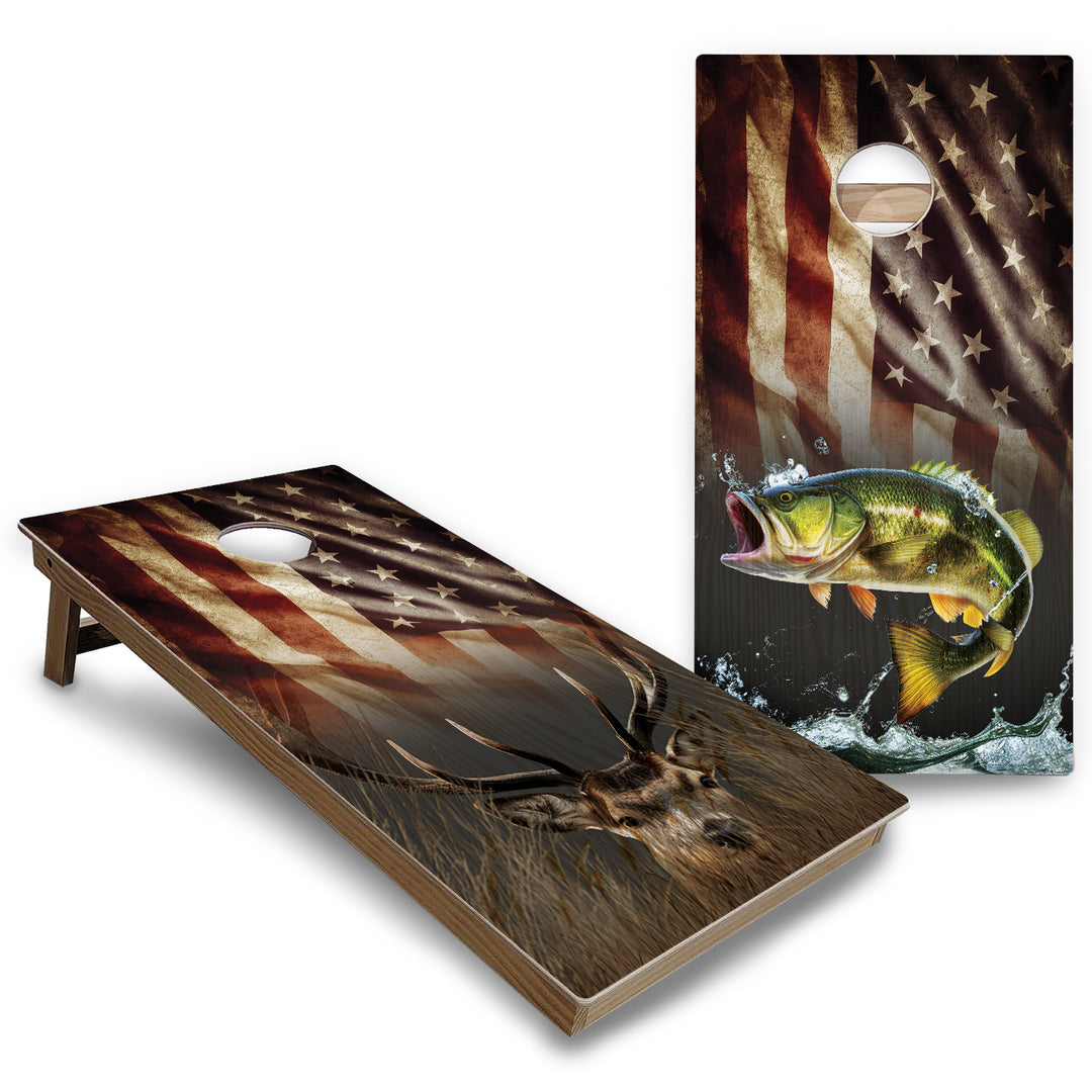 Hidden Deer & Fish Cornhole Boards - Backyard Series
