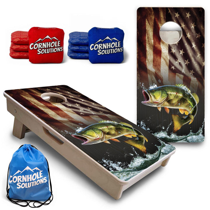 Rustic Wavy Fish Flag - Mini or Vacation Size Cornhole Boards