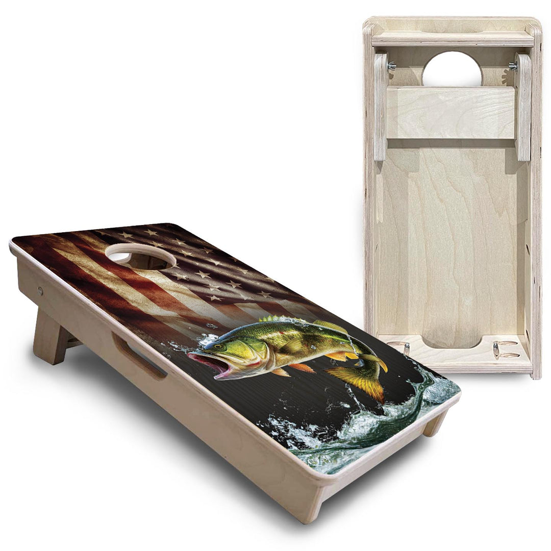 Rustic Wavy Fish Flag - Mini or Vacation Size Cornhole Boards