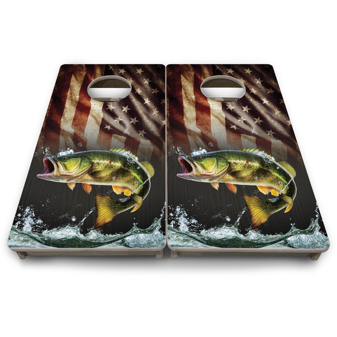 Rustic Wavy Fish Flag - Mini or Vacation Size Cornhole Boards